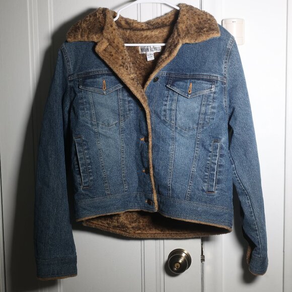 Marvin Richards Women's Faux Fur Lined Denim Blue Jean Jacket Size Large - Picture 1 of 6